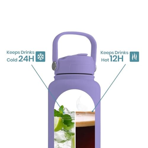 OMNIA NUTRIENTS Vacuum Insulated Stainless Steel Water Bottle, 2 Lids (Straw & Spout) Leakproof, BPA-Free, Reusable Flask Ideal for Travel and Outdoors (Gradient Purple - 540 ml) — view 6