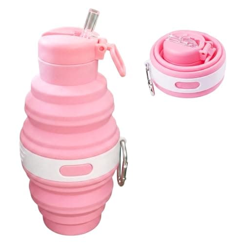 ZISHAN Collapsible Water Bottle, Foldable Water Bottle for Travel and Outdoor Activities, Portable Hydration Solution with Suction Nozzle, Pink Silicone Design Collapsible Cup for Gym and Commuting