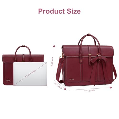 MOSISO Laptop Bag for Women,16 inch PU Leather Computer Bag, Wine Red — view 5