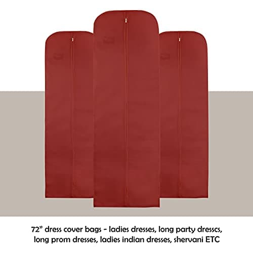 Wedcova Dress Bag | Hanging Garment Bags | Full Length Travel Covers | Wedding Long Clothes Storage Cover with Zipper for Women | 72 Inch (182cm) | Pack of 3 | Maroon — view 6