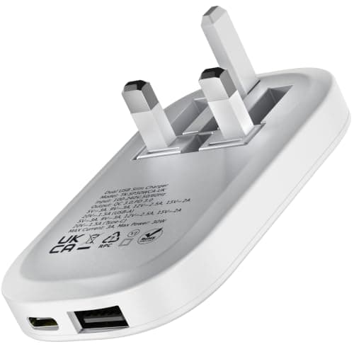 TEKRAT Slim USB C Plug UK, 30W GaN Fast Charger, Foldable Pins, Dual Ports