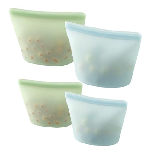 PandaEar 4 Pack Reusable Silicone Food Storage Bags, Leakproof Stand-Up Freezer Bags, Microwave Safe, for Meal Prep, Snacks, Baby Food – 2 Large (34 oz) + 2 Medium (17 oz)