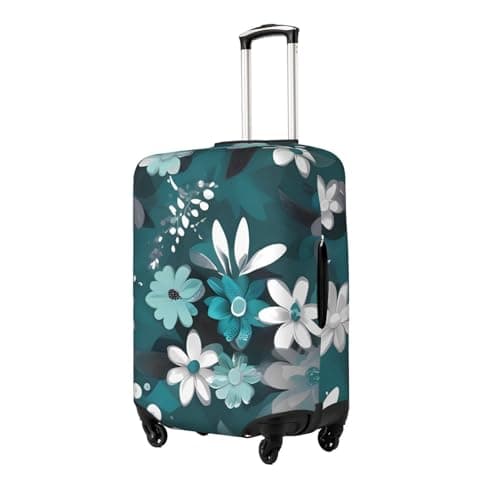 NBSKSDLK Travel Luggage Cover Teal Grey and White Floral Suitcase Protector Anti-Scratch Washable Baggage Covers Elastic Suitcase Cover Tsa Approved Baggage Protector Fit 18-32 Inch Luggage, Black — view 2