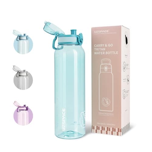 UZSPACE Water Bottle 1l with Handle, Tritan Drinks Bottle, Haze Teal