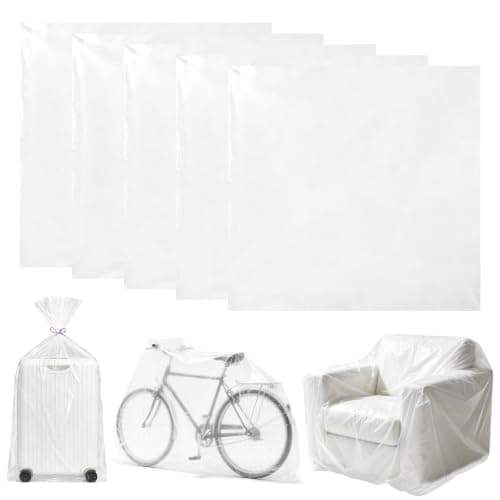 TQIOQIY Large Plastic Bags 5 Pack - 150x150cm Jumbo Clear Storage Bags, Heavy Duty Moving for Furniture Suitcase Luggage Cover, Big PE Bags for Home Attic