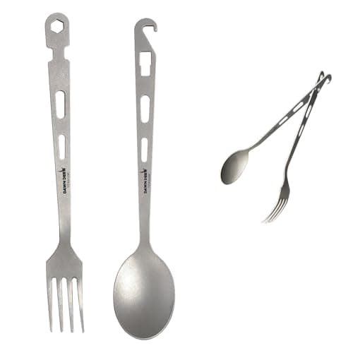 Dawn Deer Titanium Fork Spoon Knife Set - Camping Tongs | Ultralight Backpacking Utensils, Travel Cutlery Set, Heat-Resistant & Rustproof, Hiking Survival Gear (Spoon + Fork)