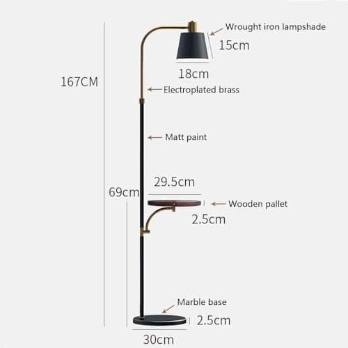 Standing Tall Lamps Nordic Floor Lamp With USB Charging Port Wood Tray Standing Lamp Adjustable Lampshade Marble Base High Pole Lamp Reading Light — view 3