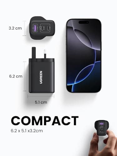 UGREEN USB C Charger 65W GaN Fast Charger 3 Port Compact Travel Plug — view 5