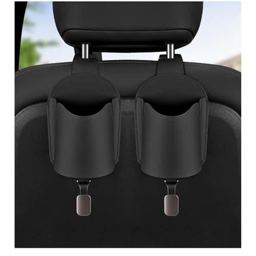 BildeeMait Car for Seat Back Hook Organizer with Cup Holder, Leather Headrest Phone Storage Mount for Drinks and Cables, Brown — view 4