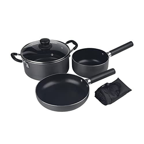 Hi-Gear Family Camping Cookset with Non-Stick Finish, 3 Piece Cooking Set - Pot with Lid, Frying Pan & Saucepan, Outdoor Kitchen, Campsite Essentials