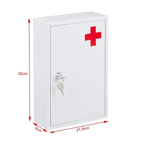 Buystarget Medicine Cabinet First Aid Storage Box Emergency Medical Locker Wall Mount Lockable Metal Case Box Home Office School Lab Kit Child Proof Safety Lock 2 Keys Fixings Included — view 3