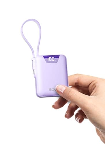 Gidues M1 Mini Portable Charger, 10000mAh Ultra-Compact Power Bank, 22.5W PD Fast Charging, Tpye-C Built-in Cable, Small External Battery Pack for iPhone, Samsung, Android iPad (Purple)