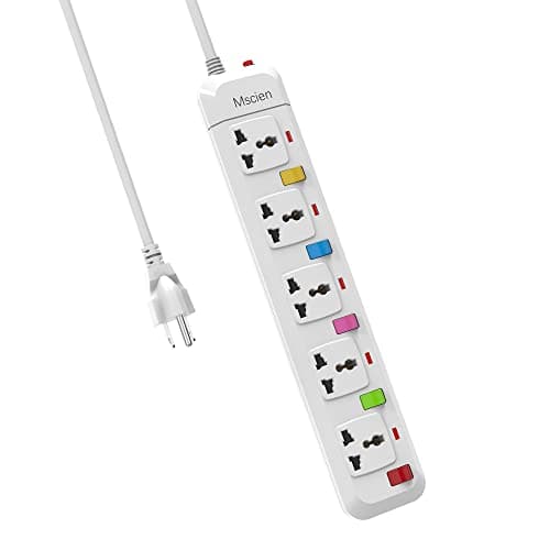 Mscien 5 Way Extension Lead with Switches, Travel Overload Protector Power Strip UK To USA with 1.8M Extension Cord