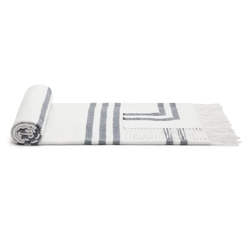 Amazon Basics Lightweight Recycled Polyester Sofa Throw Blanket, Bed Throw for Room Décor, 127 x 152 cm, Light Grey With Blue Stripes — view 4