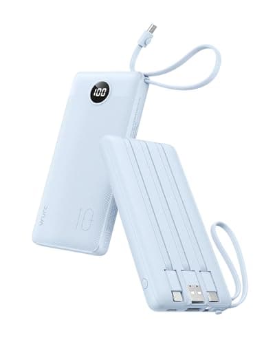 VRURC 10000mAh Power Bank With Built-in 4 Cables, Slim Portable Charger