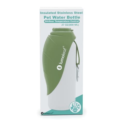LumoLeaf Insulated Dog Water Bottle 27 oz Stainless Steel - Keep Water Cool or Warm, Portable Pet Water Bowl for Travel, Wide Mouth for Easy Ice Filling & Cleaning (Green, 27 oz) — view 2
