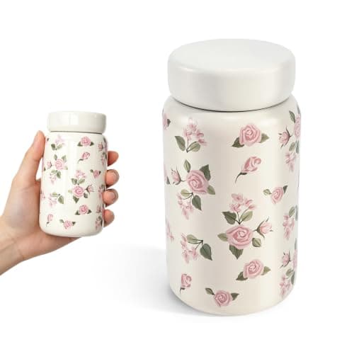 Small Water Bottle with Rose Print,200ml Mini Water Bottle,Double-Wall Vacuum Insulated Small Flask for Hot & Cold Drinks,Portable Leakproof Travel WaterBottles for Handbag,Yoga,Sport,Work(White)