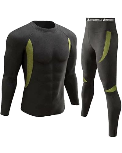 UNIQUEBELLA Mens Thermal Underwear Set Long Sleeve Tops Long Johns Thermal Base Layer Bottom Fleece Lined Quick Drying, L, Black 1