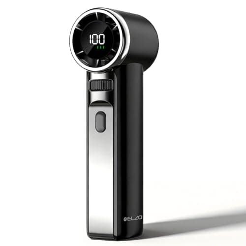 ELZO Portable Handheld Fan, High Speed Turbo Mini Fan (20000RPM) with 1-100 Stepless Speed, 4000mAh Rechargeable Personal Fan Pocket Size, Powerful Electric Hand Fan for Travel, Camping, Makeup,Black