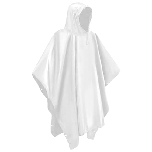lohey Rain Poncho, Reusable Rain Poncho Waterproof Adult Emergency Waterproof Jacket Women Men EVA Raincoat with Hood and Sleeves for Camping, Fishing, Theme Parks, Festivals (White)
