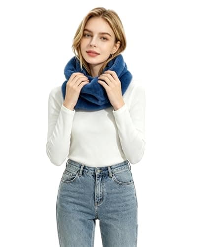 Lina & Lily Solid Colour Faux Fur Women's Infinity Scarf Winter Neck Warmer Snood (Teal Blue) — view 3