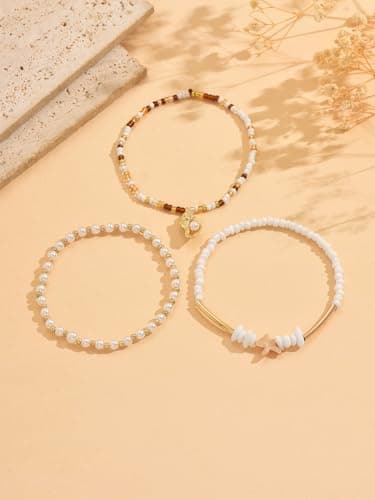 Sidlens Gold Shell Ankle Bracelets for Women Adjustable Boho Beach Jewelry Set With Starfish Conch Pearl Bead Summer Vacation Foot Accessories Gifts for Travel, Adjustable, Alloy, no gemstone — view 5