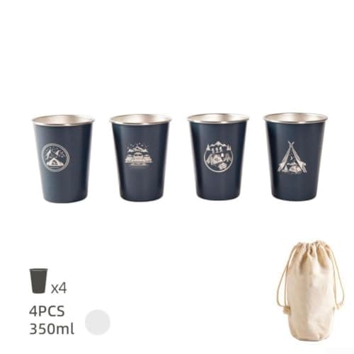 QuivyLivy 4 Piece Camping Mug Set 350ml Stainless — view 2