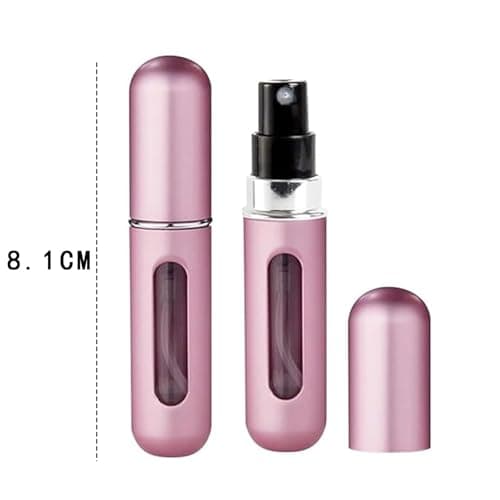 JITFLG 5 Pack 5ml Travel Perfume Bottle, Refillable Metal Atomiser with Bottom-Fill, Leakproof Fragrance Spray for Gym Airplane, Matte Aluminum in Pink Black Blue Silver Purple — view 2
