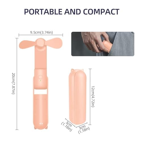 Jsdoin Hand Held Fan, Portable Handheld Fan with 3 Speeds, USB Rechargeable Foldable Travel Fan with Power Bank Desktop Fans with Lanyard for Home Travel Office Outdoor (Pink) — view 4