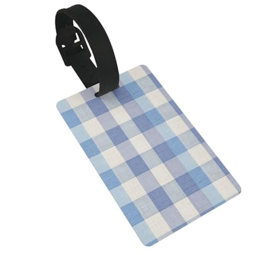 Blue Checker Linen Texture Luggage Tags Name Id Label Suitcase Tags, Ideal for Travel Cruise Backpacks Bag