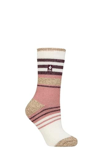 HEAT HOLDERS SOCKSHOP Women's Socks - 2.3 TOG Thermal, Warm, Cosy, Patterned, Pack of 1 Size 4-8 Cherith Cream/Muted Coral 4-8