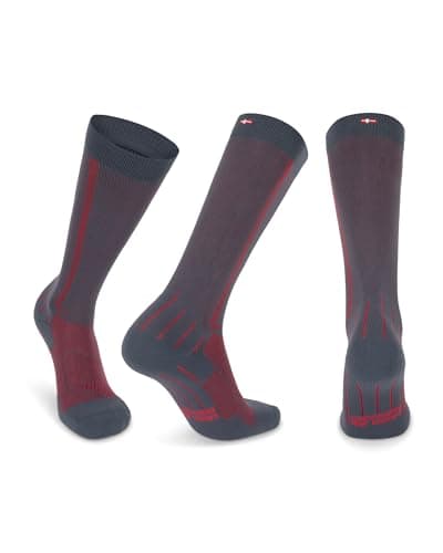 DANISH ENDURANCE Running Compression Socks, Flight Socks, 21-26mmHg, for Men & Women, Unisex, 1&2 pack, Grey/Red,6-8