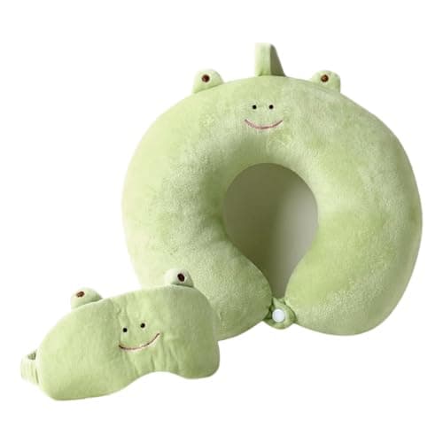 Kids Travel Pillow, Memory Foam Airplane Pillow with Cute Eye Mask(Green)