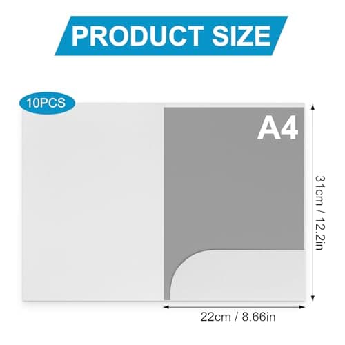10Pcs A4 File Folder, A4 Cardboard folders with Cards Slot, 300gsm Square Cut Folder Single Insert Folder, Presentation Document Folders, Paper Portfolio for School Office Home, 31x22cm, White — view 3