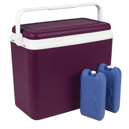 URBNLIVING 24L Cooler Box Insulated Picnic Cool Box with Carry Handle Ice Pack Divider Camping Beach BBQ Food & Drinks Storage (Purple - With 2 Ice Packs)