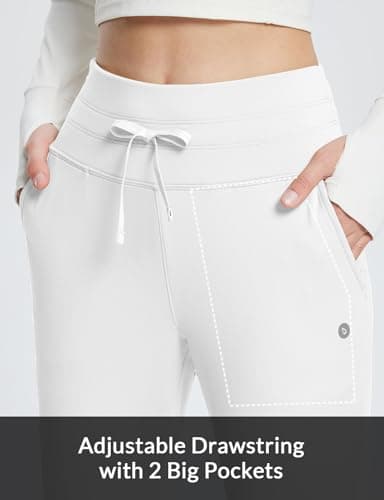 baleaf Women's Fleece Lined Joggers High Waisted Water Resistant Thermal Winter Trousers Running Yoga Pants White L — view 4