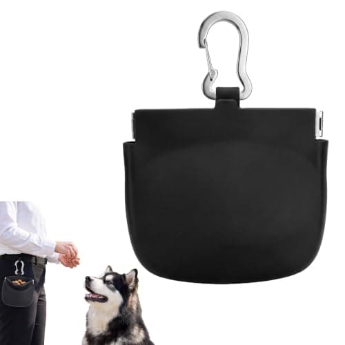 Silicone Dog Treat Pouch for Dog Training,One-Hand Access Dog Treat Bag,Dogs Training Treat Pouch with Hook Ring & Magnetic Closure,Portable Small Puppy Bag for Daily Walking,Training,Travel (Black)