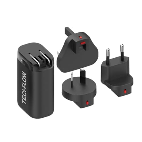 TechFlow 65W Fast Charger - 2 USB-C & 1 USB-A Ports, Universal Travel Charger with UK/US/EU Adapters, Compatible with iPhone, Samsung, Huawei, MacBook, Dell XPS, HP Laptops etc, GaN Wall Quick Charge — view 2