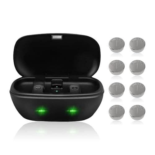 Rechargeable 312 Hearing Aid Batteries and Charger, Hearing Aid Charger Travel Case with 8 Pack 312 Button Rechargeable Batteries