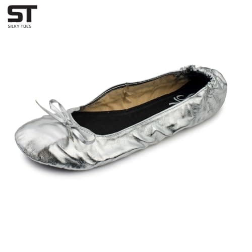 Women's Foldable Portable Travel Ballet Flat Roll Up Slipper Shoes (Small, Silver) — view 3