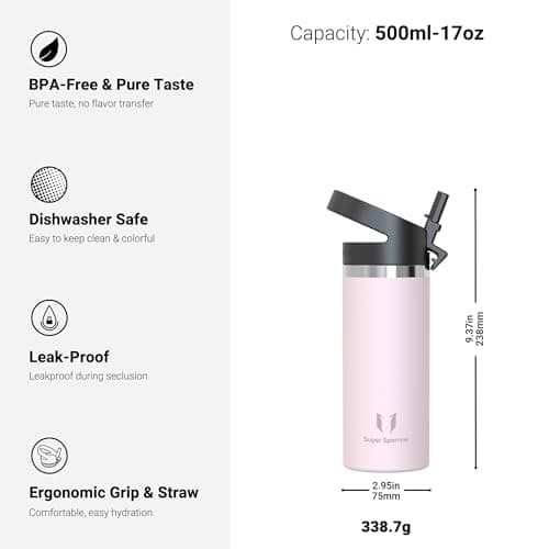 Sparrow Metal Water Bottle 500ml Drinks Insulated Water Bottles with Straw — view 3