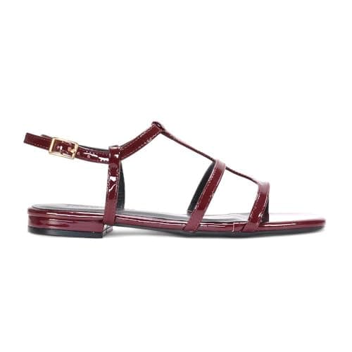 ESSEX GLAM Women's Flat Sandals Ladies Strappy Ankle Strap Buckle Caged Burgundy Patent Synthetic Leather Square Toe Shoes Size 7 — view 2