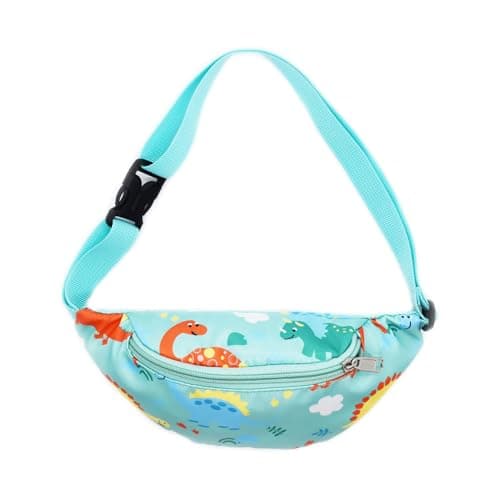 Kids Fanny Pack, Cute Dinosaur Kids Bum Bag Bumbag Waist Pack Cartoon Hipsack Belt Bag Small Belt Bum Bag Crossbody Purse Waist Pouch for Toddler Girls Boys Running Hiking Travel Sports (Green) — view 3