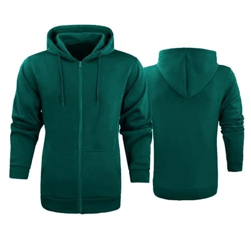 Mens Zipped Sweatshirt Sports Cotton Casual Hoodies Gym Jogger Baggy Work Clothes Oversize Sweatshirt Drawstring Full-Zip Long Sleeve Hooded Tunics Tops with Pockets Thermal Fleece Comfortable Jacket — view 4