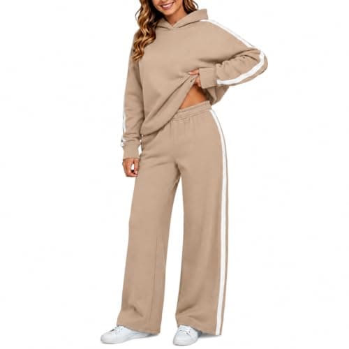 Womens Khaki Travel Outfits Two Piece Hoodie Trouser Set — view 4