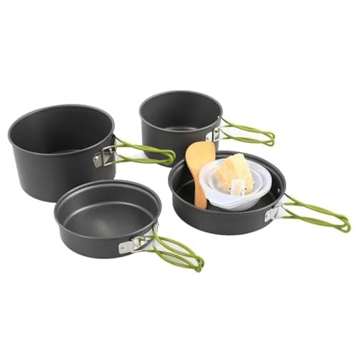 BRAVECOW Camping Cookware Set Outdoor Non stick Tableware Camping Cooking 3-4 Persons Hiking Frying Pan Portable Stove Backpacking Picnic Kitchen Utensils Spoons Pot Bowls