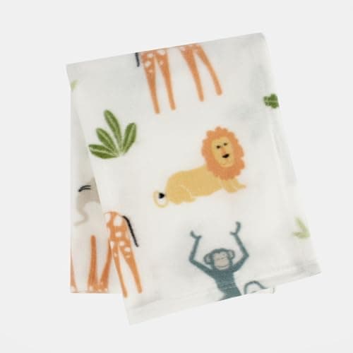 OHS Kids Fleece Blanket Safari Animals, Throw Blanket Super Soft Decorative Bed Throw Sofa Blanket Comfy Fleece Throw Thermal Blanket, White 120x150cm — view 4