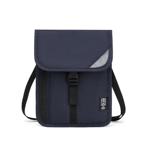 AYNKH Chest Pouch Waist Bag RFID Protection,Anti-Magnetic ID Badge Holder,Waterproof,Security Bag with Adjustable Neck Strap for Cash,Cards,Passports,Business,Travel,School (Neck wallet-2Navy Blue)