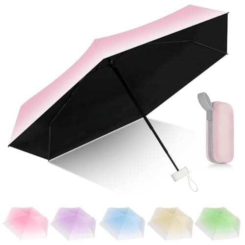 Aolso Mini Umbrella with UPF50+ Protection, 6 Ribs Windproof Strong Travel Umbrella,UV Umbrellas with Capsule Case,Compact Folding Umbrellas for Men Women-Gradient Pink — view 3