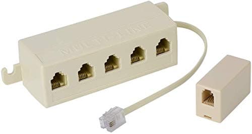 SHONCO Phone Line Adapter, Five-way Telephone Splitter,RJ11 6P4C Male-to-female 5-socket Port Telephone Line Cable Splitter and One In-line Coupler Connector,Beige